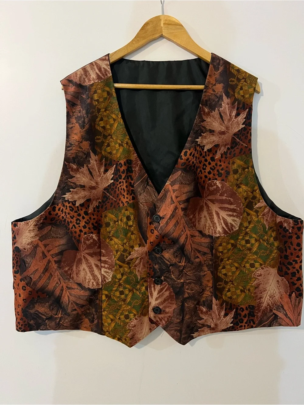 Vintage Autumn Leaf Print Tailored Suit Waistcoat Men Vest Size 56R Plus